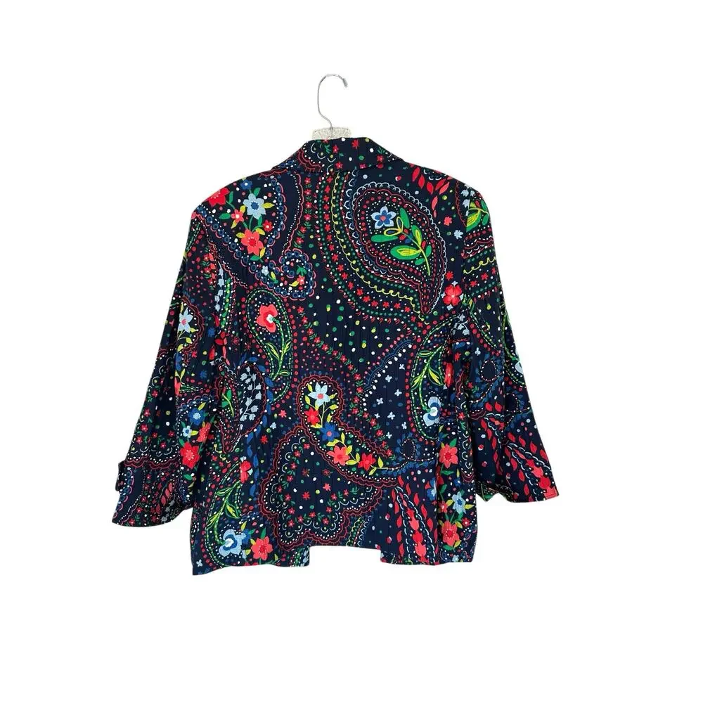 Alfred Dunner Plus Blue Red‎ Floral Colorful Fun Playful Open Front Blazer 14